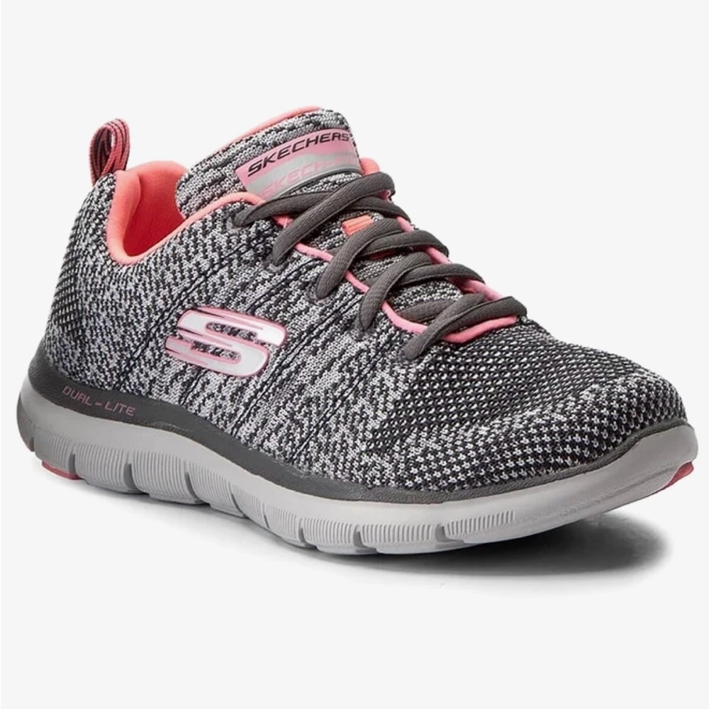 Skechers Women's Black and Pink Lace Up Sneakers Sz 9